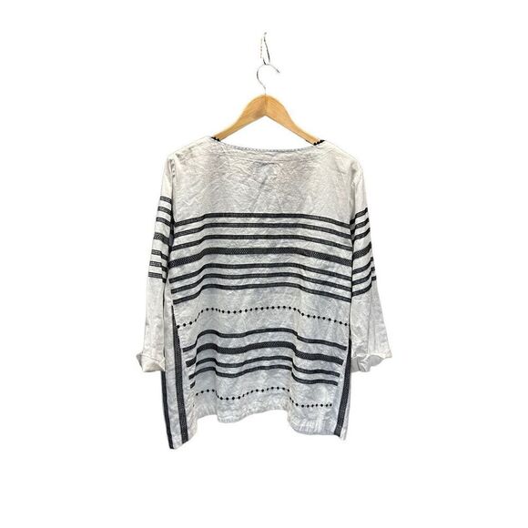 Peck & Peck Linen Blend Extra Large (XL) White and Black Blouse - Picture 2 of 4